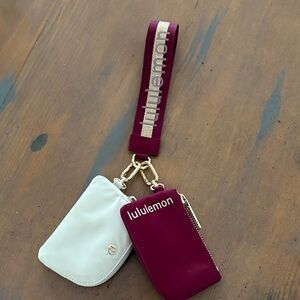 Lululemon dual wallet Burgundy and White Wristlet Set key ring lanyard pouch